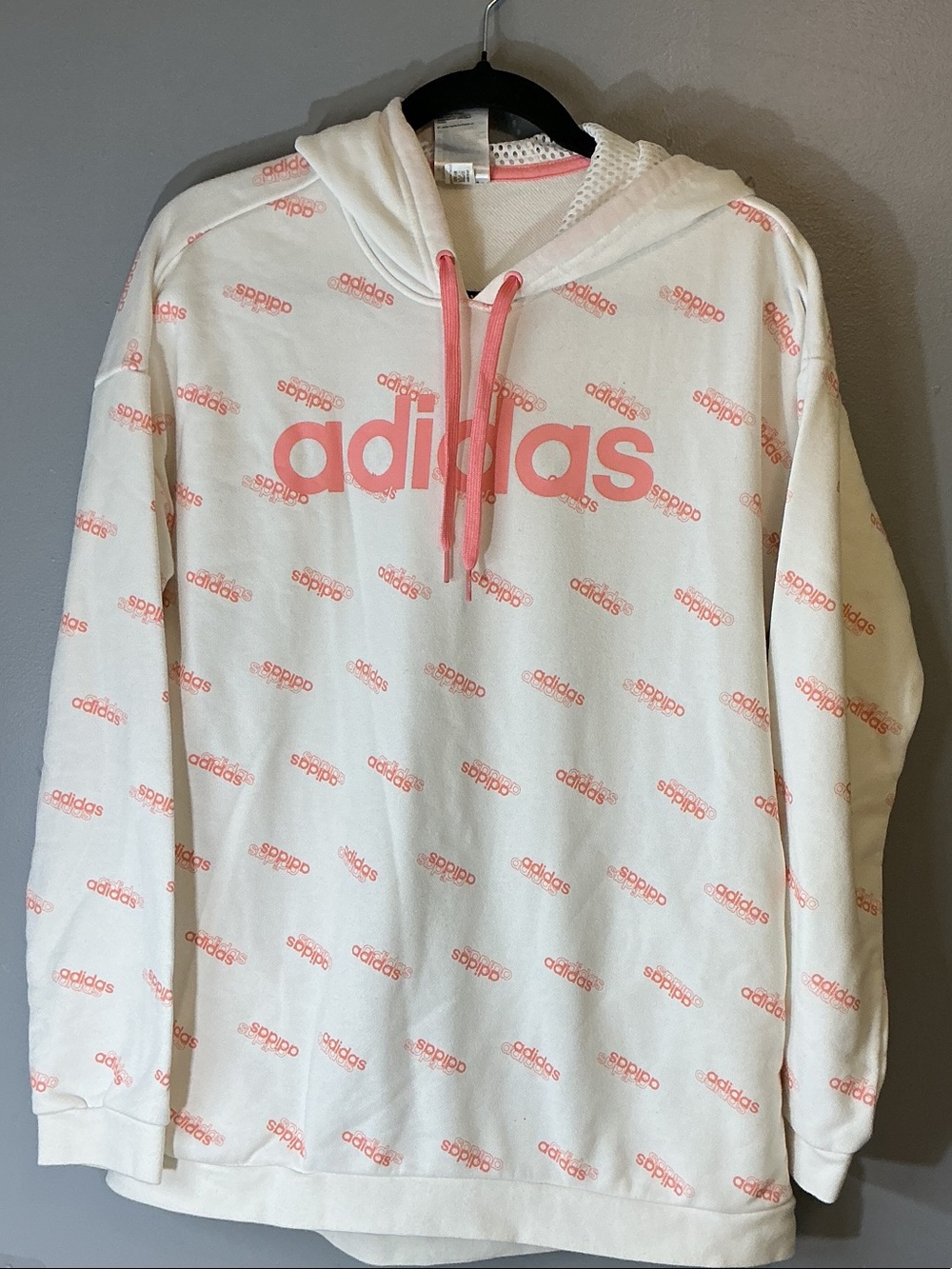 adidas white Hoodie with Pink Logo Pattern